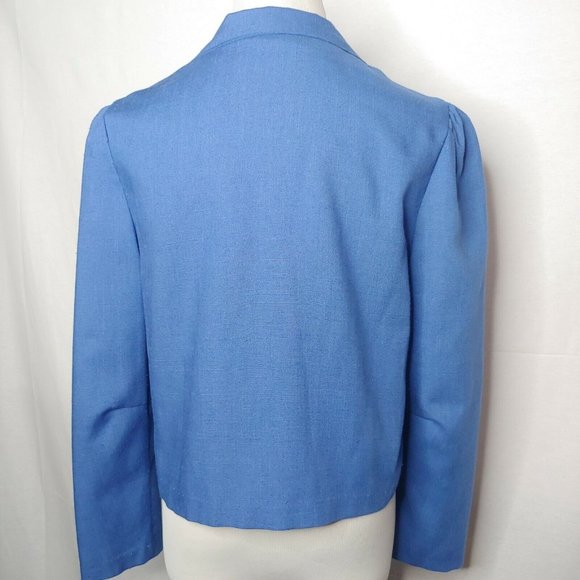 Vintage ILGWU Union Made Womens M Blazer Jacket Blue Cropped Ruffled Shoulders - Picture 5 of 11